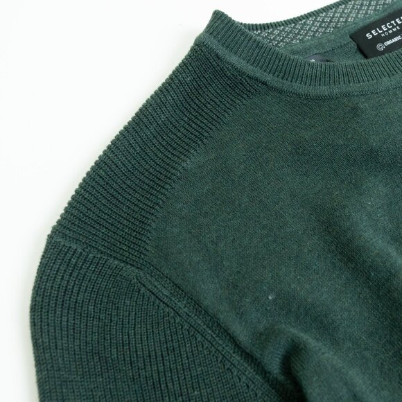 Selected Homme Crewneck Sweater Green Mens Medium Organic Cotton Slhallen - Picture 5 of 13